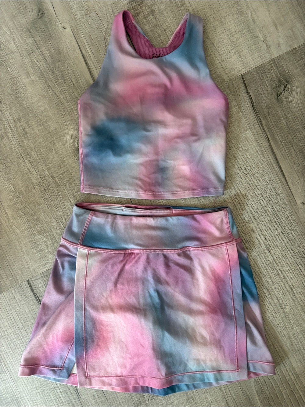 Athleta Pink and Blue Tie-Dye Girls Active Skort Set